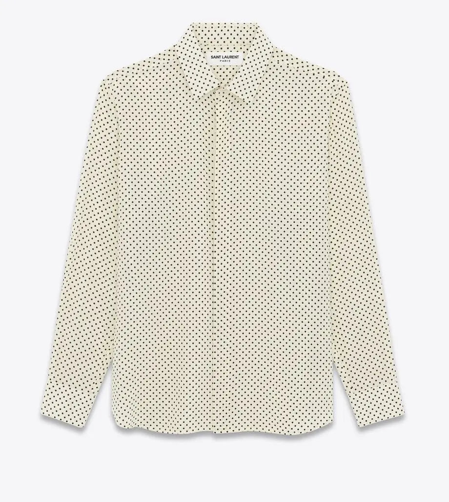 Saint Laurent Silk Shirt in Dotted Crepe De Chine Cream