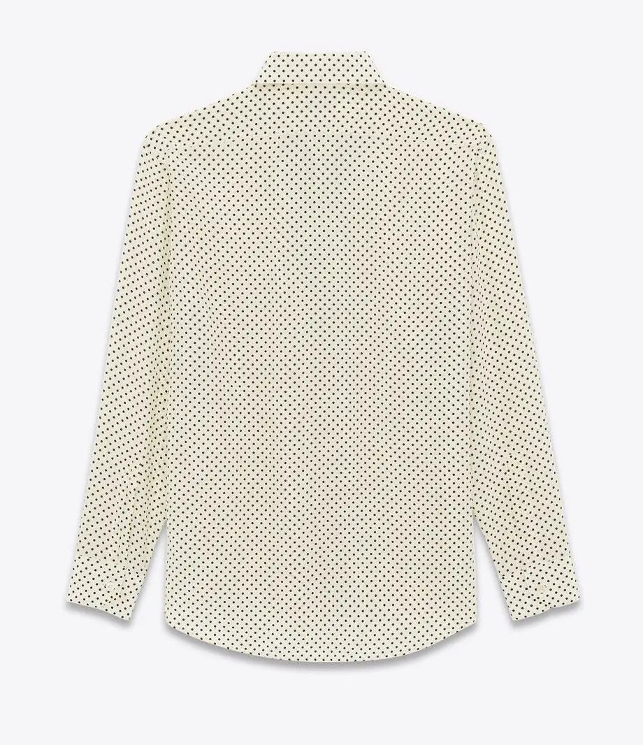 Saint Laurent Silk Shirt in Dotted Crepe De Chine Cream