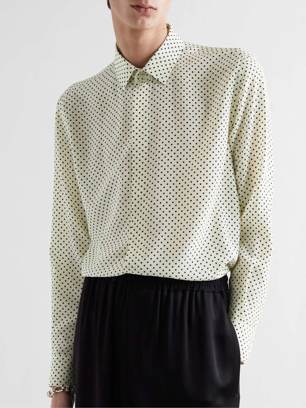 Saint Laurent Silk Shirt in Dotted Crepe De Chine Cream